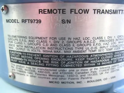 USED Micro Motion RFT 9739 E1SU