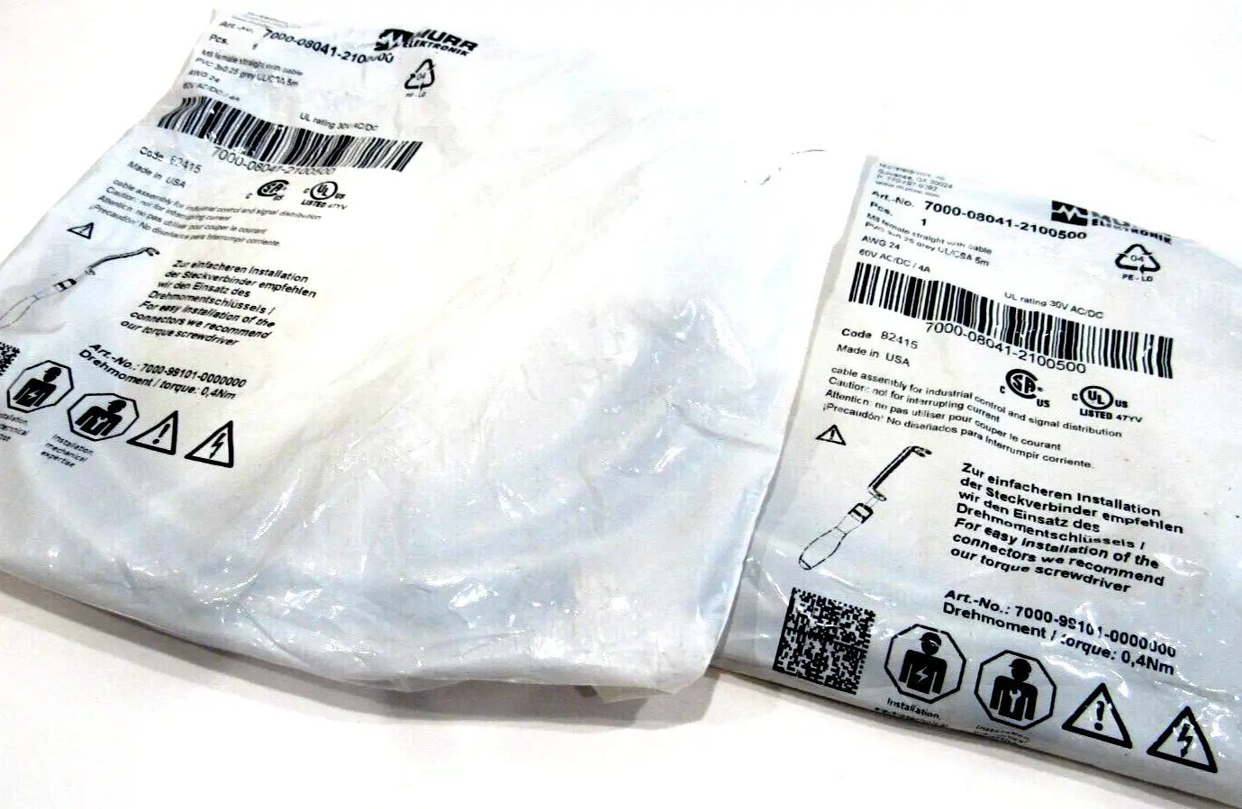 NEW MURR ELEKTRONIK 7000-08041-2100500 CONNECTION CABLE LOT OF 2