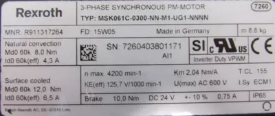 NEW REXROTH R911317264 SERVO MOTOR MSK061C-0300-NN-M1-UG1-NNNN