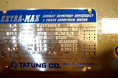 NEW TATUNG ELECTRIC WJ1Y54DFA 3 PHASE INDUCTION MOTOR 1.5 HP 1720 RPM