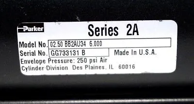 NEW PARKER 02.50BB2AU34 6.000 PNEUMATIC CYLINDER SER.2A 0250BB2AU346000