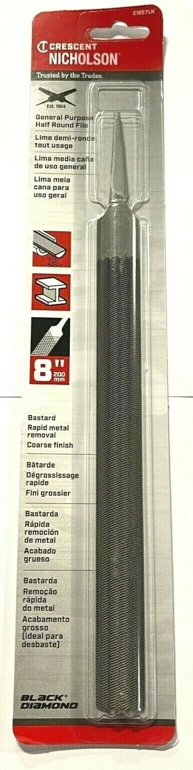 Nicholson 8" Half Round Bastard File Double Cut General Purpose 21857LN