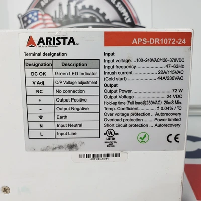 Used Arista DIN- Rail Power Supply Misc Electrical & Power Parts California US | American Industrial Supply Co. #1445128