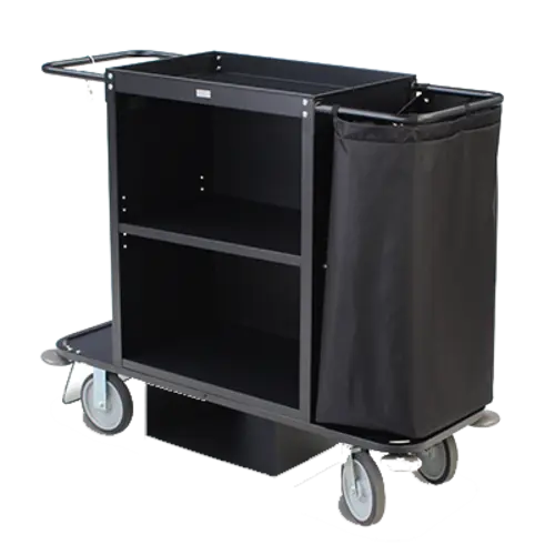 Forbes Industries Housekeeping Cart w/ (2) Shelves & (1) Bag - 30"W x 19"D x 36"H, Steel, Black (2103)
