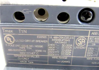 NEW ABB TMAX T1N CIRCUIT BREAKER WITH INSTALLATION KIT