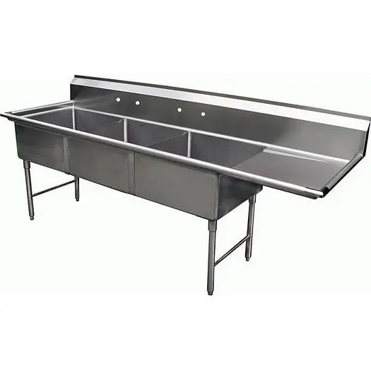 3 COMPARTMENT SINK 24" - RIGHT HAND DRAINBOARD  - With approval sticker