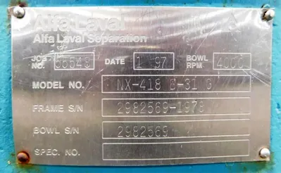 Alfa-Laval NX 418B-31G decanter centrifuge, 316SS.