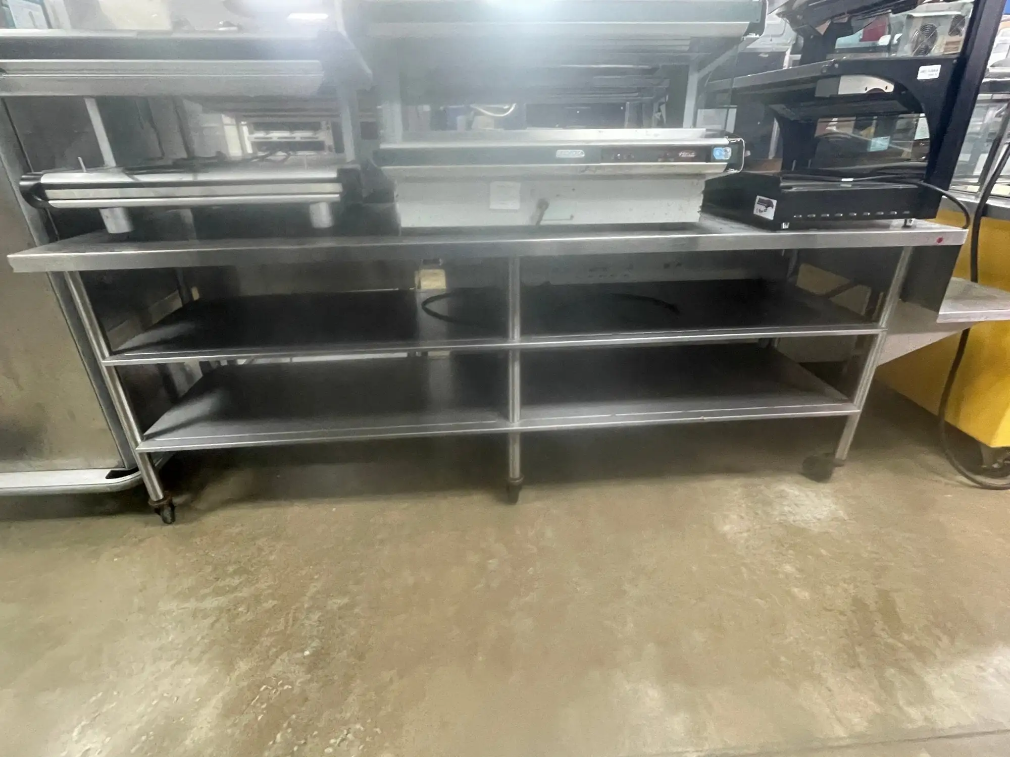 Used Falcon Restaurant Supply Used 108" Stainless Steel Heated Top Table with Casters Steam Tables (Food) Illinois US | Falcon Restaurant Supply #1375180