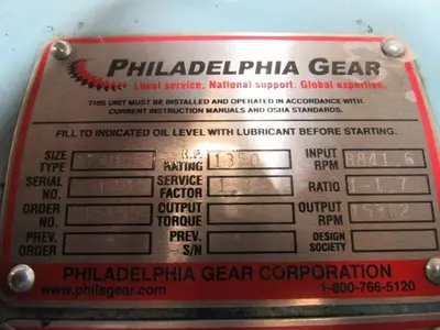 Philadelphia 206HS High Speed Gear Drive 1350 HP RPM 1350 IP 15302 OP Rebuilt