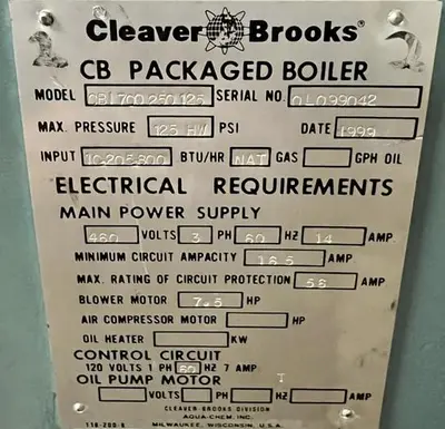USED 1999 CLEAVER BROOKS CBI 700-250-125