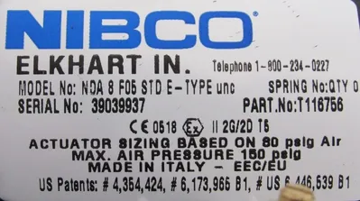 NEW NIBCO T116756 BALL VALVE ACTUATOR 2" TM-585-70-66 NDA-8-F05-STD