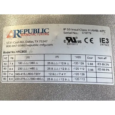 New | in-Stock REPUBLIC MANUFACTURING HRC00 Blowers West Virginia US | JM Industrial #1332436