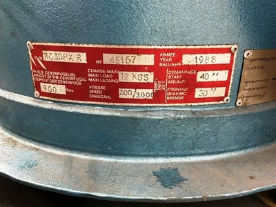 Rousselet Robatel RC 30 PxR basket centrifuge, 316L SS.