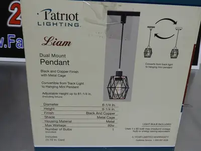 New | in-Stock Patriot New Patriot 349-0515 Dual Mount Liam Pendant Light with Vintage Bulb Lighting Illinois US | Falcon Restaurant Supply #1376537