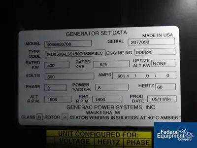 USED Generac 500 kW Generac MD500 Diesel Generator