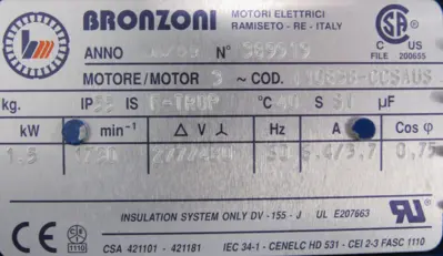 NEW BRONZONI 389919 MOTOR 1.5KW 1083B-CCSAUS 277/480V