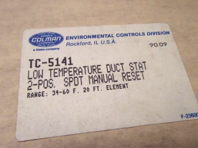 NEW BARBER COLMAN LOW TEMP DUCT STAT