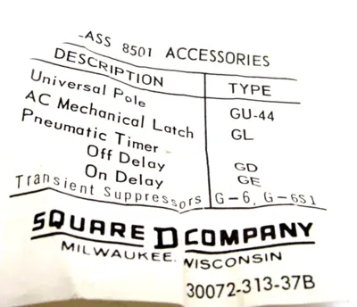 NEW SQUARE D 8501G080 CONTROL RELAY SERIES D 120-60 / 110/50