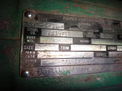 Fisher 4" 600 Class, Mod 471/5/16 Control Valve