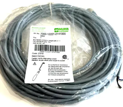 NEW MURR ELEKTRONIX 33553 M12 FEMALE CONNECTOR STRAIGHT W/CABLE 10M LOT OF 5
