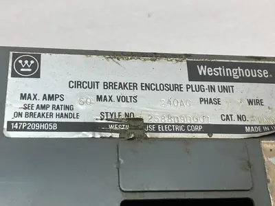 Westinghouse,P1N0P,3-Phase Circuit Breaker Plug-In Unit Enclosure 50A 240V