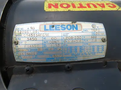 Leeson Electric C145T34FC1E AC Motor 2Hp 3450RPM 208-230/460V 3Ph F145TC TEFC