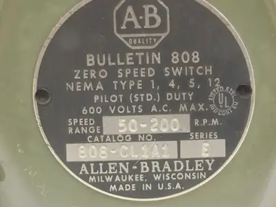 Allen Bradley 808-CL1A1 Zero Speed Plugging Switch 50-200 RPM 120V Ser E