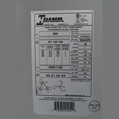 Hammond 45 kVA Transformer