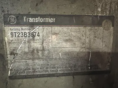 75 KVA GE 480 - 208/120 ELECTRICAL TRANSFORMER: STOCK #18957