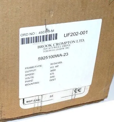 NEW BROOK CROMPTON 5925100WA-23 ELECTRIC MOTOR FRAME TYPE W-DA100L, 4.0HP