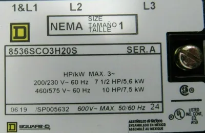 NEW SQUARE D 8538SCA22V80FF4H20T COMBO STARTER 30A SER.D 8536SCO3H20S