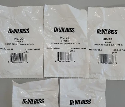 *5 NEW SEALED*  Devilbiss HC-33 Compression Ring 7/8 O.D. Hose 240082 + Warranty