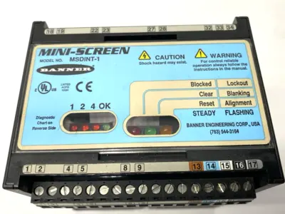 USED BANNER ENGINEERING MINI-SCREEN DIN CONTROL MODULE BLANKING 2-BEAM FLOATING 44469