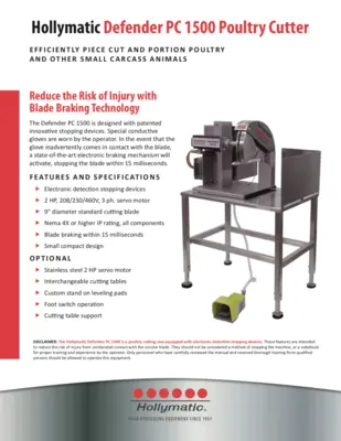 The Hollymatic Defender PC 1500 Poultry Cutter
