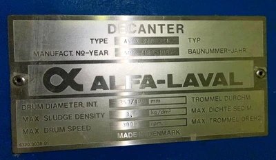 Alfa-Laval AVNX 418B-31G decanter centrifuge, 316SS.