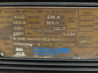 Kollmorgen B-806-AA-91-TE1-008 Goldline B Brushless Servo Motor 230V 1550 RPM