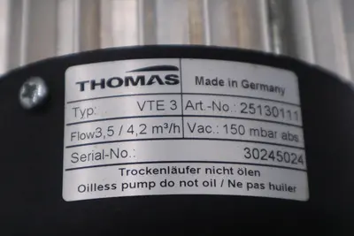 NEW THOMAS VTE 3 ART NO 25130111 / SER 30245024 VACUUM PUMP STOCK H1580
