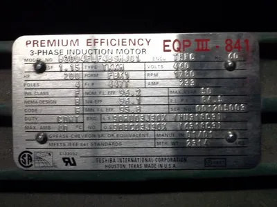 200 hp Toshiba AC Motor, 1780 rpm, New Surplus