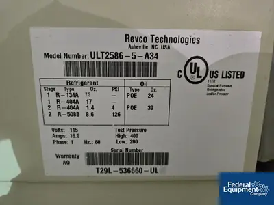 Used Revco Revco Technologies ULT Freezer Ultra-Low Temperature Freezers Ohio US | Federal Equipment Company #1256590