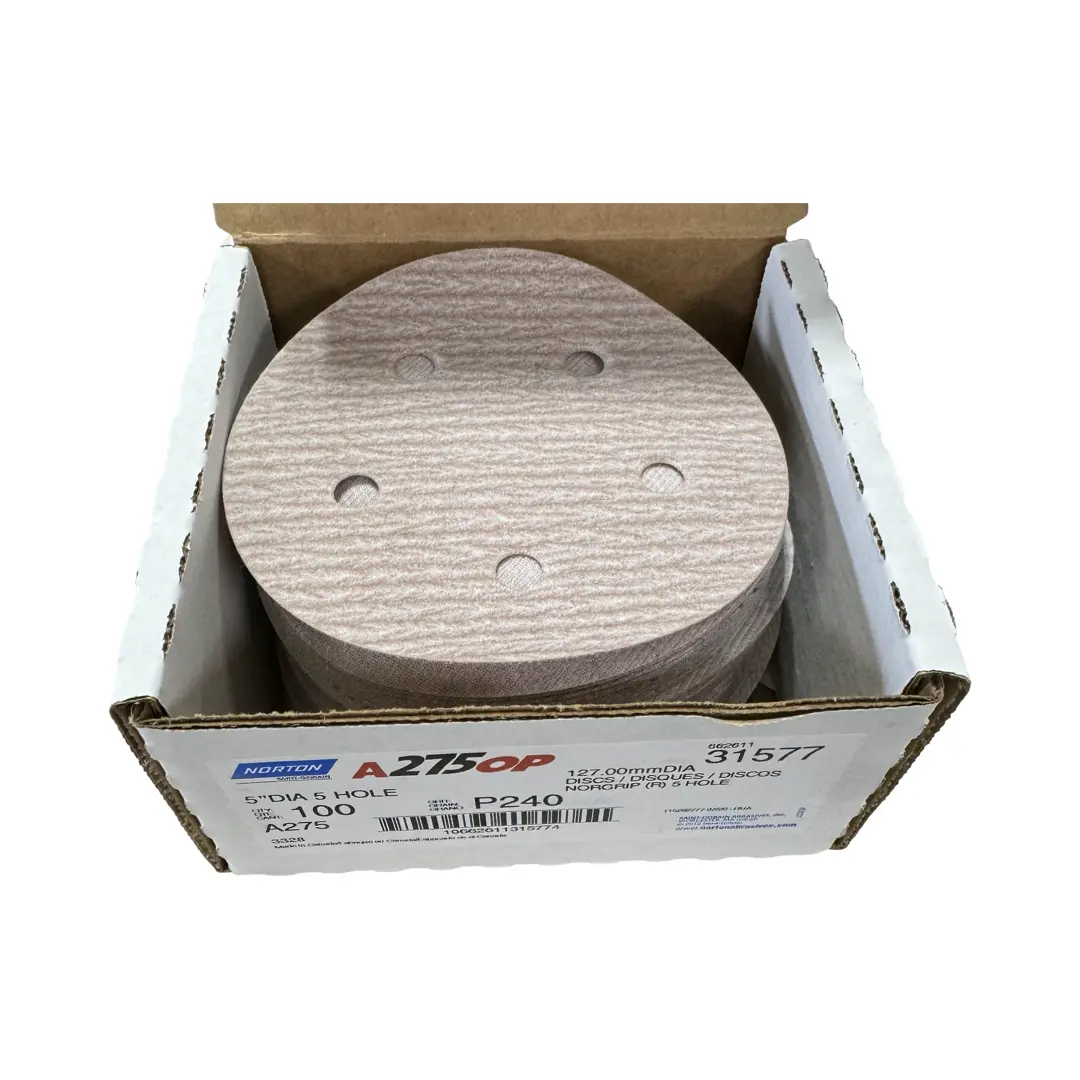 Norton A275OP 5" Hook & Loop Discs 5 Hole P240 100 Pack