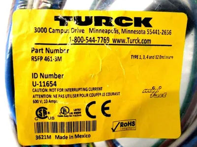 NEW TURCK RSFP 461-3M RECEPTACLE U-11654 RSFP4613M