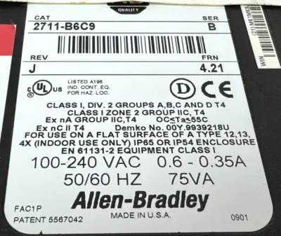NEW ALLEN BRADLEY 2711-B6C9 PANELVIEW 600 SER. B REV. J FRN: 4.21 2711B6C9