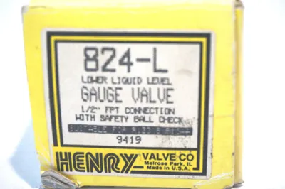 NEW HENERY VALVE CO. 824-L GAUGE VAVLE 1/2" 824L