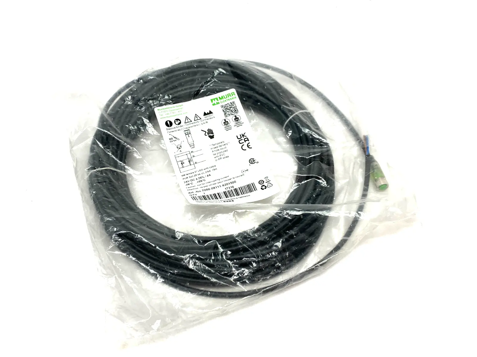 USED MURRELEKTRONIK SINGLE ENDED M8 FEMALE CORDSET 0° A-COD 15M
