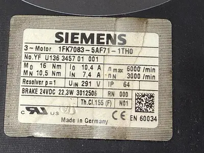 USED SIEMENS 1FK7083-5AF71-1TH0