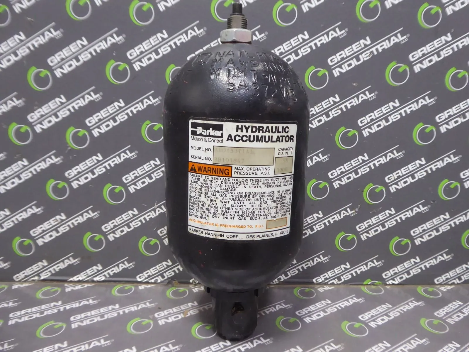 Parker AB01B3T1A1 Hydraulic Accumulator 58 Cubic Inches Used