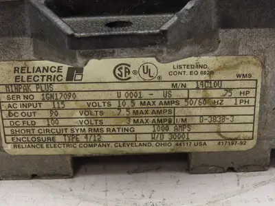 Reliance 14C10U Minipak Plus VS Drive 90V DC Motor Speed Control .75Hp 115V 1PH