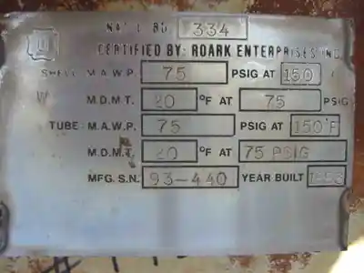 2530 sq ft roarke enterprises  inc. carbon steel shell & tube heat exchanger