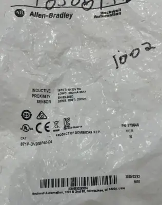 ALLEN BRADLEY 871P-DV20BP40-D4 INDUCTIVE SENSOR 871PDV20BP40D4 NEW, SURPLUS