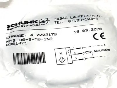 New | in-Stock Schunk MMS30-S-M8-PNP, 301471, 0301471 Sensors Michigan US | Maverick Industrial Sales #1437028